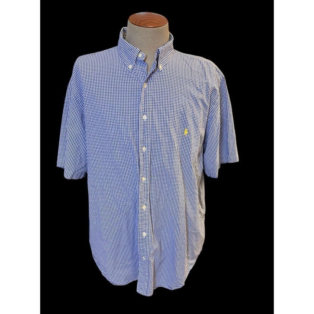 Ralph Lauren Button Down Mens 2XB Blue Gingham Classic Fit Shirt Sleeve Pony Log - Picture 4 of 11